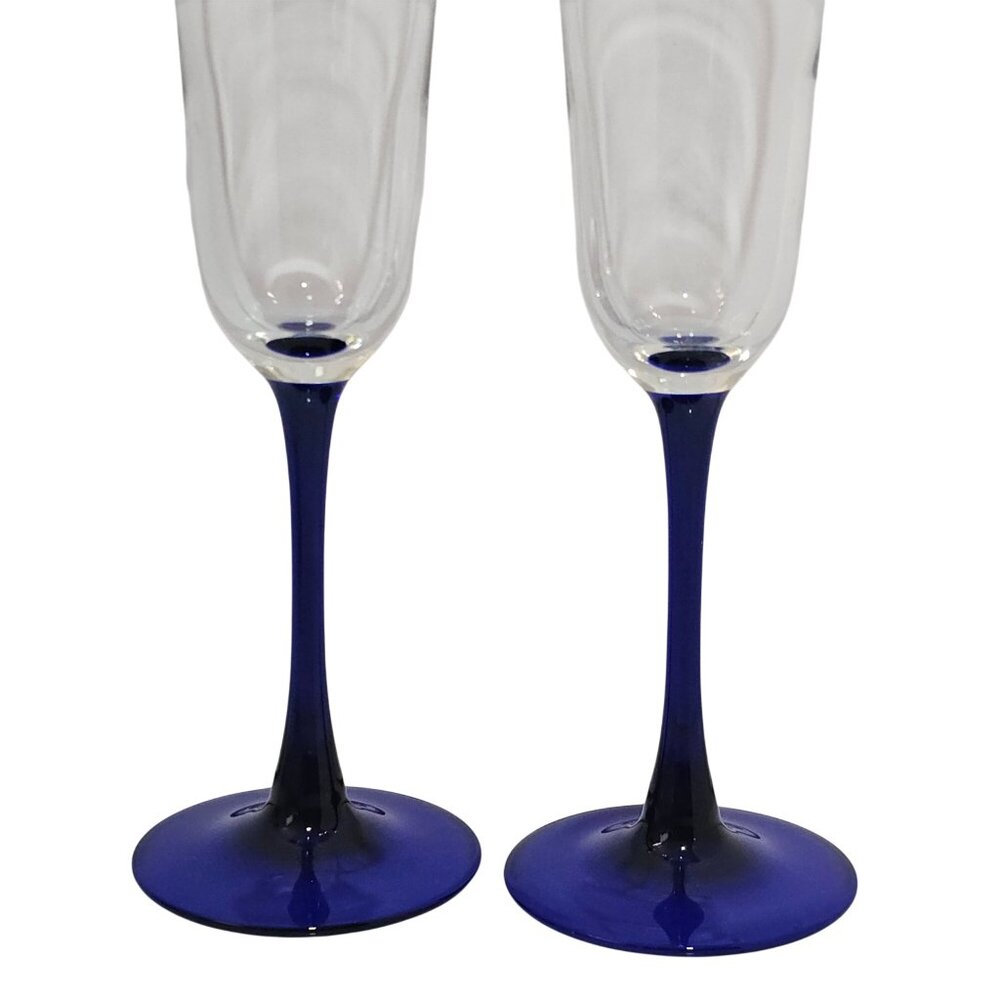 2 Cristal D'Arques Americana Blue Champagne Glasses 8.5" flared Luminarc - Picture 6 of 6
